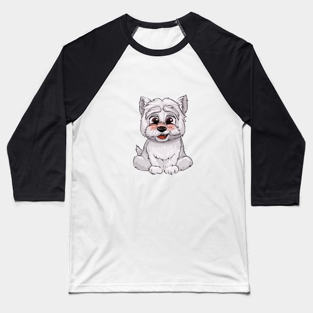 Funny Puppy Westie Smiling Baseball T-Shirt by ArtInPi